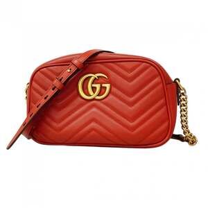 GUCCI Red Leather GG Marmont Shoulder Bag